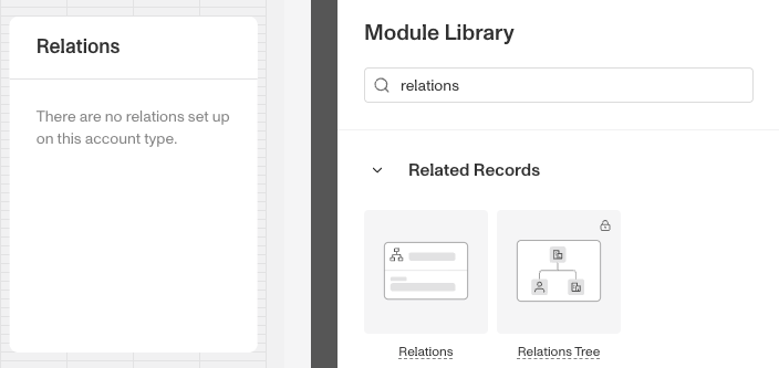 Relations module in the Module Library under Related Records