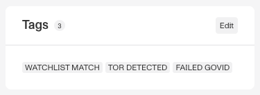 Tags module on an Account page with three tags and the Edit button