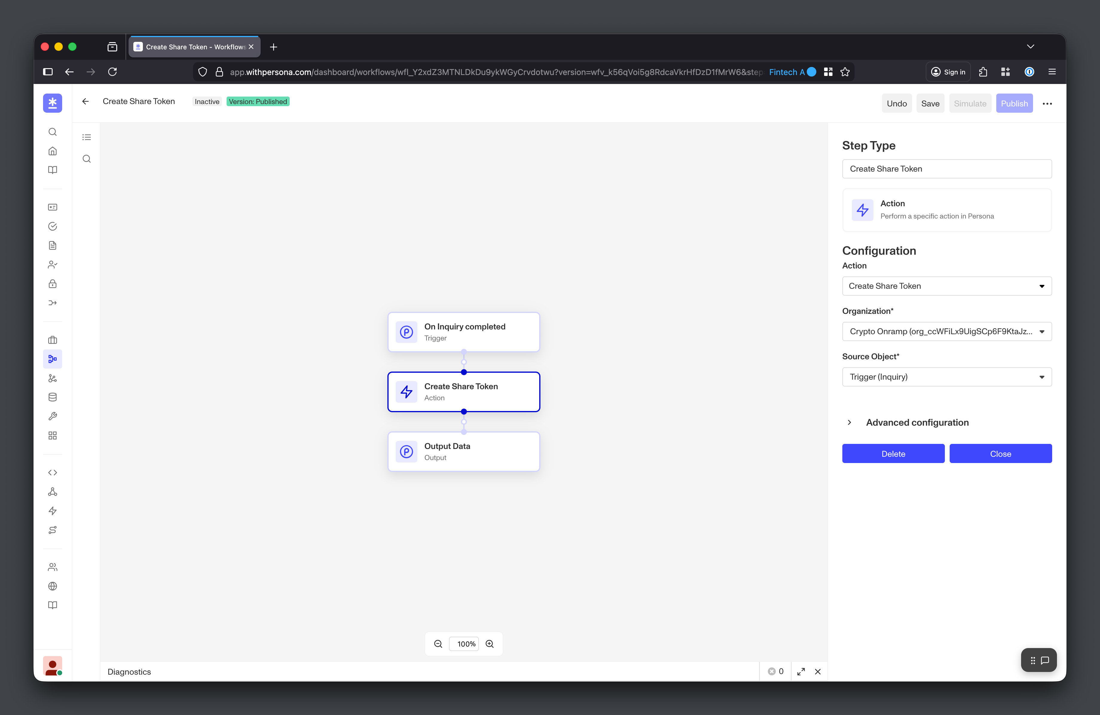 Workflow action that creates a Share Token