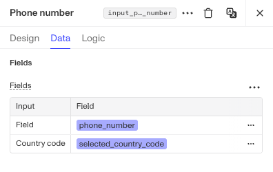 Data tab in the phone number component popup panel