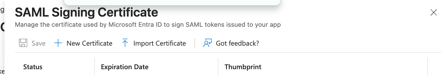 Azure SAML new certificate