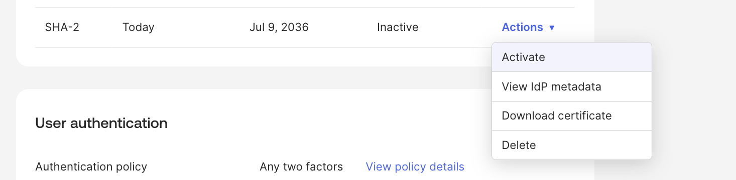 Activate Certificate in Okta SSO