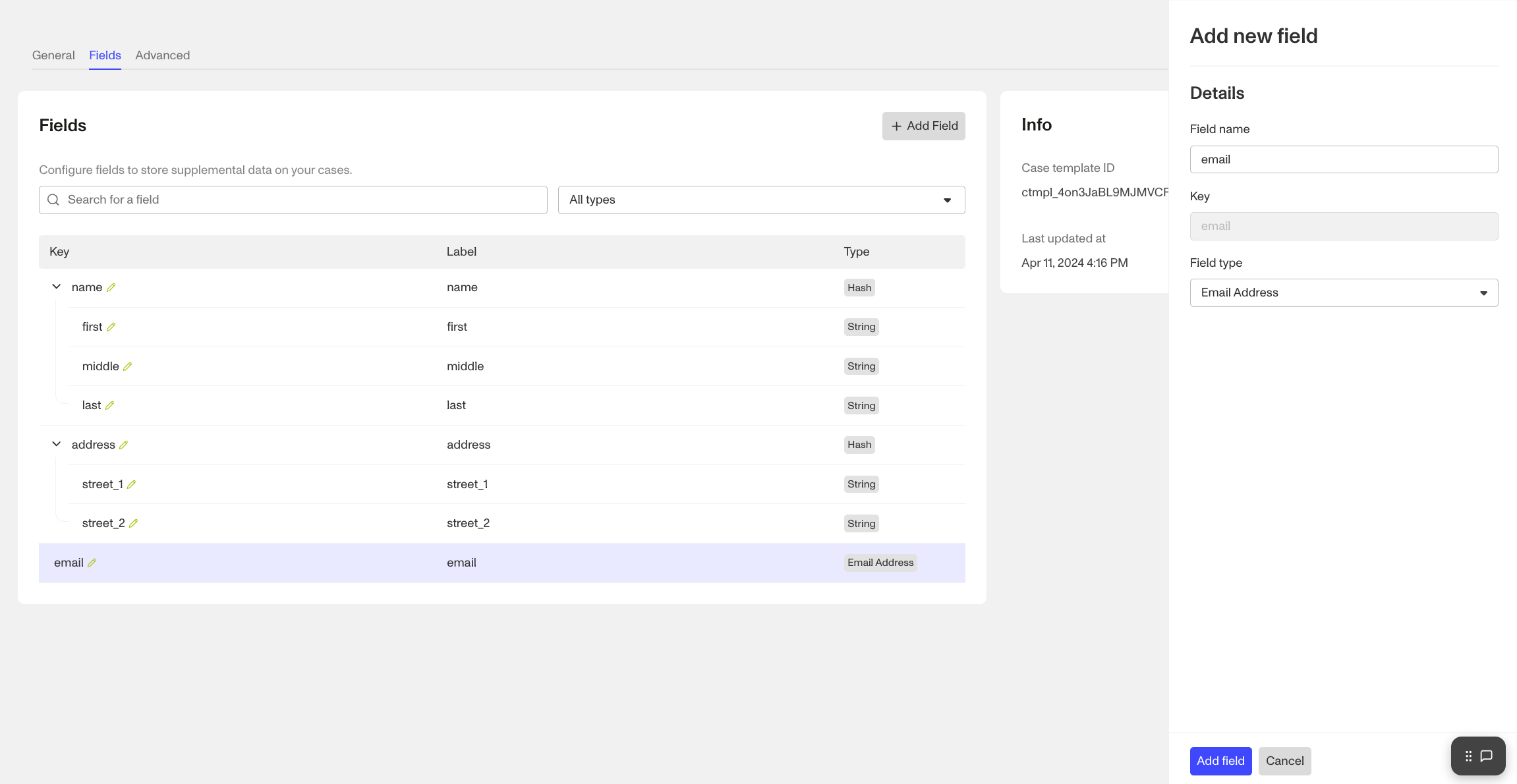 Cases Field Editor