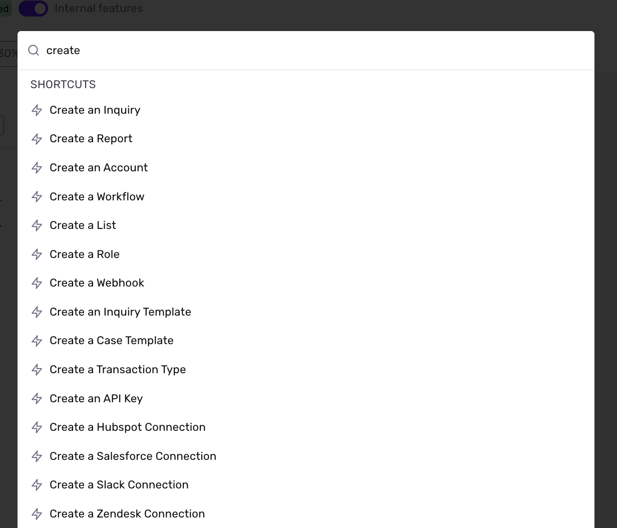 Shortcuts within omnisearch