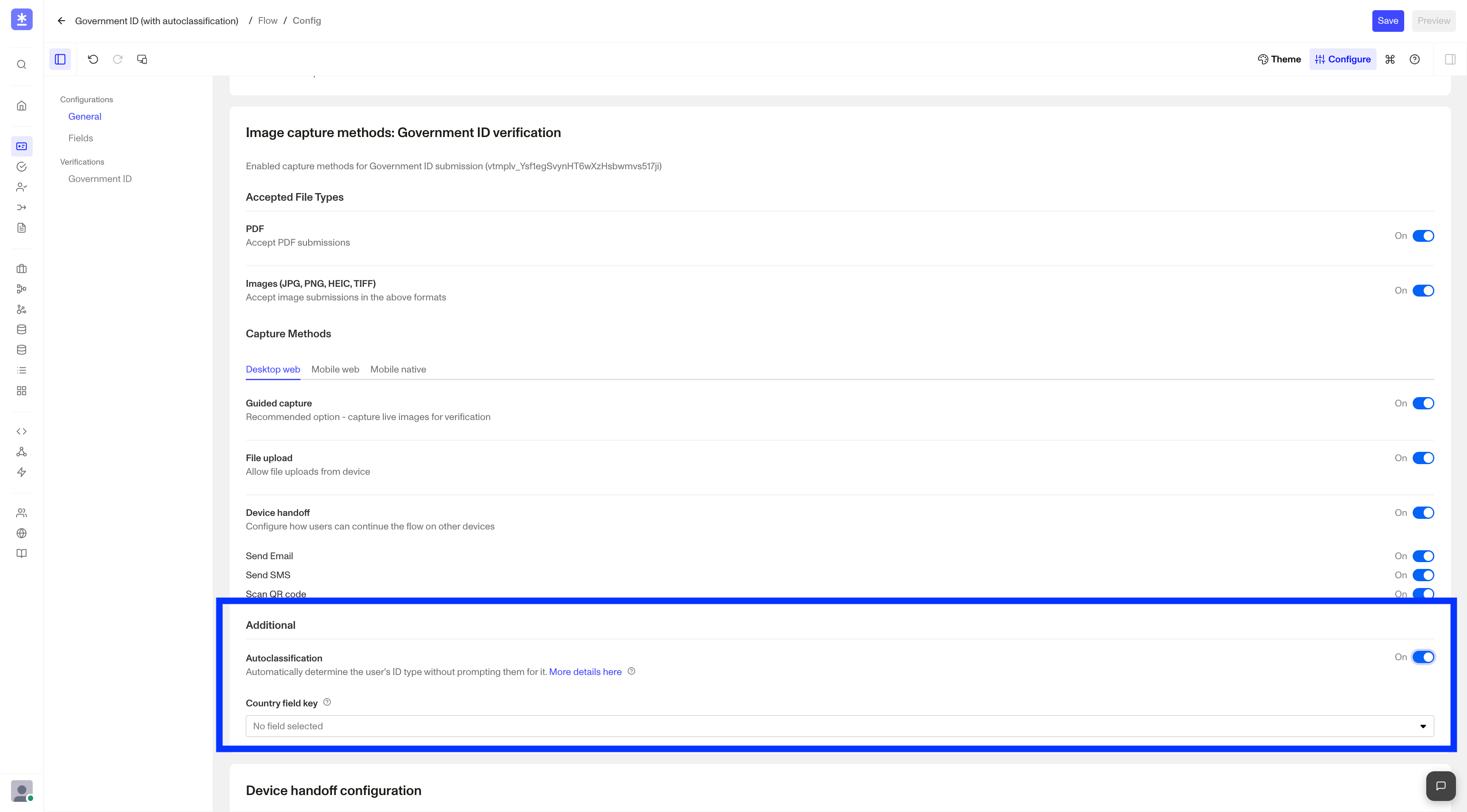 Autoclassification Configuration within Flow Editor