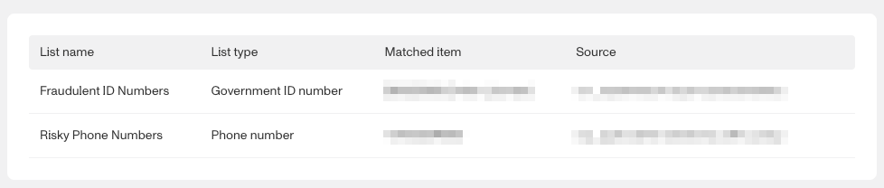 List matches example