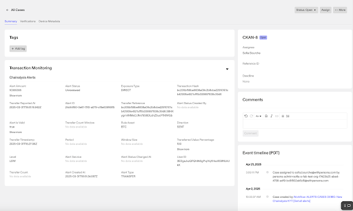 Chainalysis Know Your Transaction (KYT) example Case template