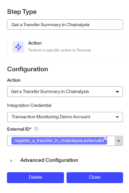Get a Transfer Summary Workflows step