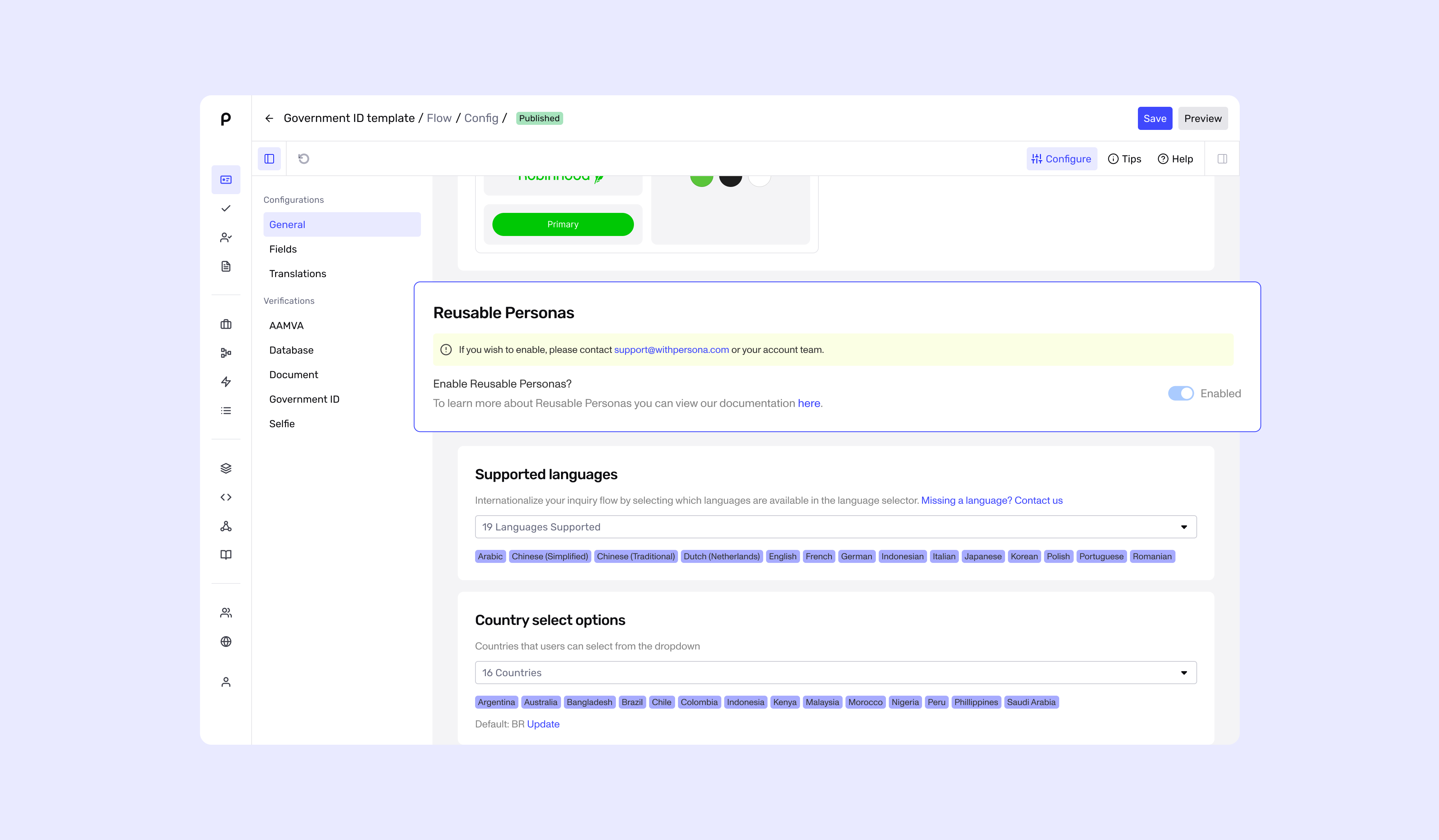 Persona Wallet Configuration in Flow Editor for a specific Inquiry Template