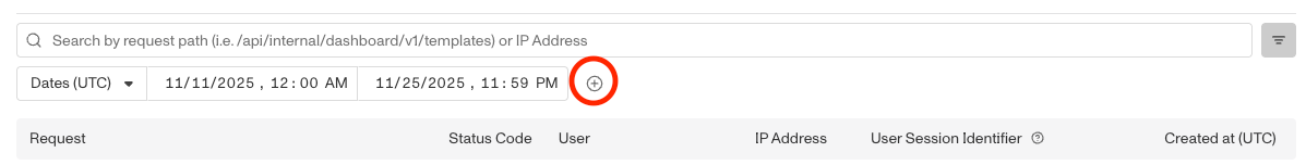The filter bar on the Audit Log Explorer, with the plus button that adds a filter