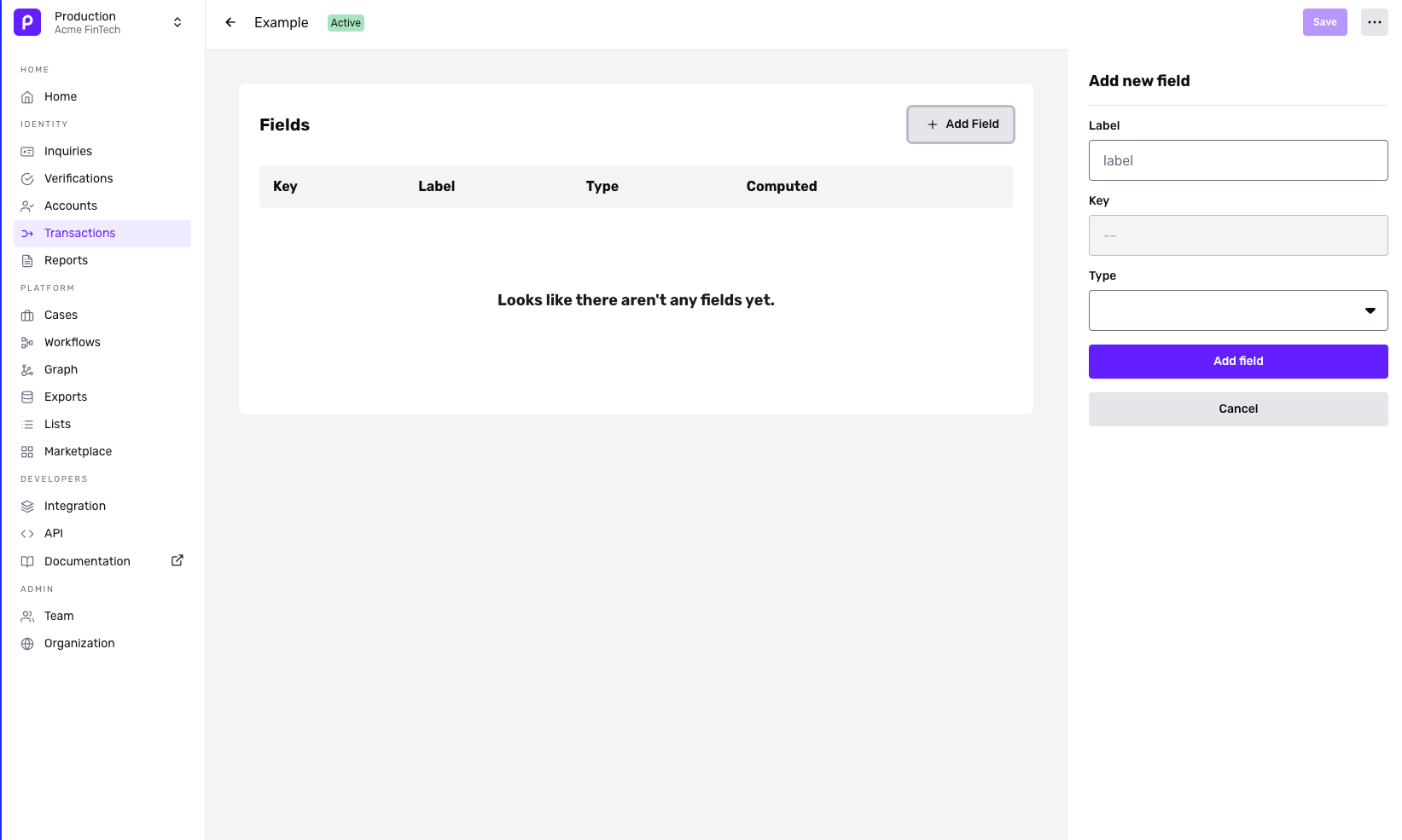 Transaction fields