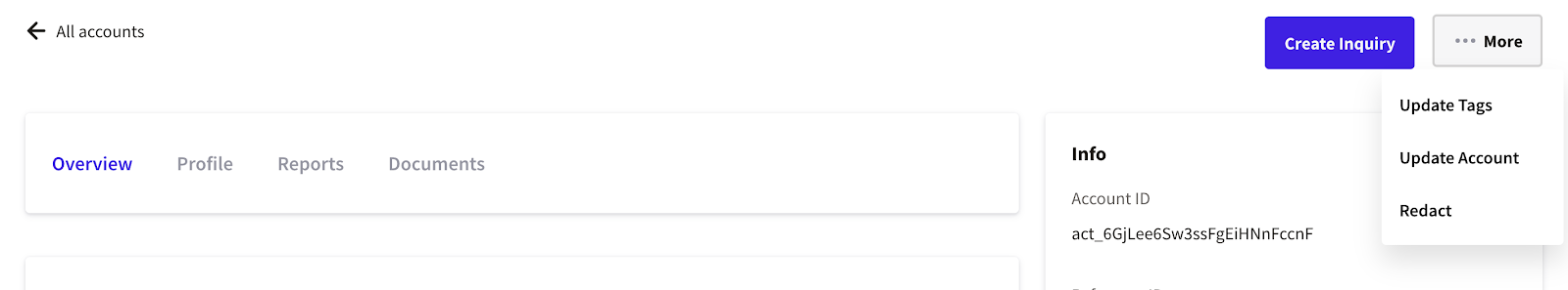 Update tags, update Account profile information, or redact information, in the Persona dashboard.