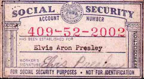 Social Security Card for Elvis Aron Presley