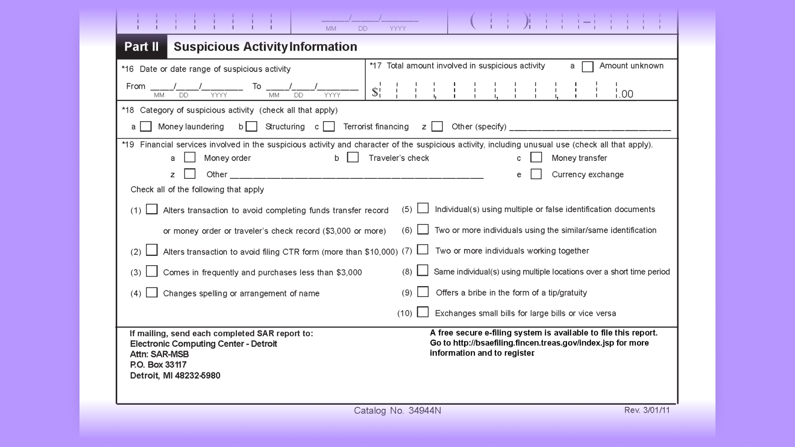 Suspicious Activity Report (SAR) example