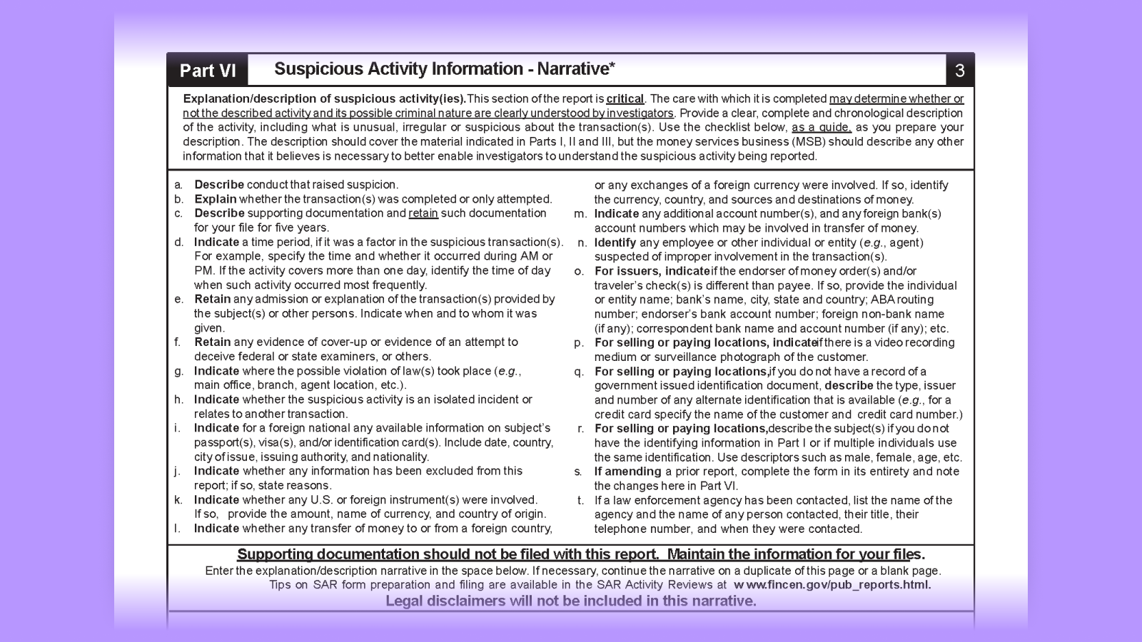 Suspicious Activity Report (SAR) example