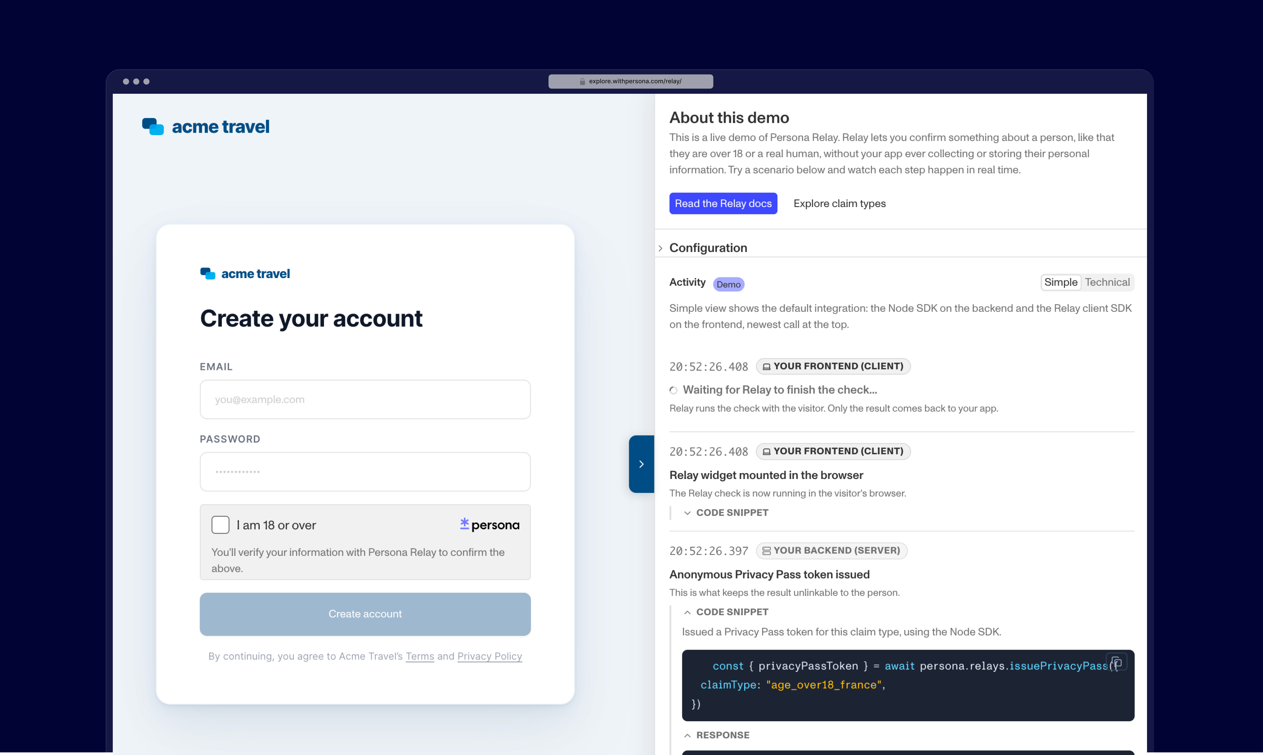 Persona Relay privacy-preserving verification flow