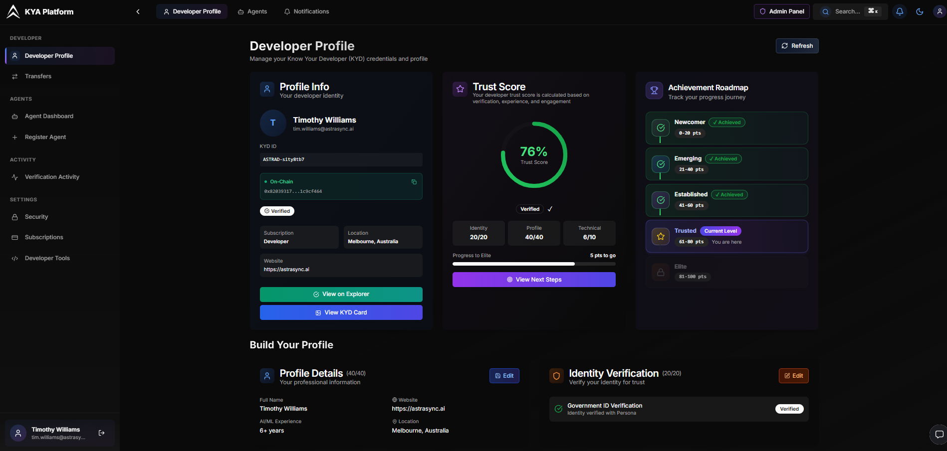 AstraSync dashboard