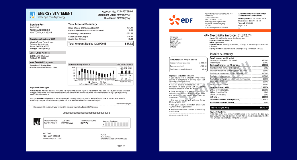 example electricity bills