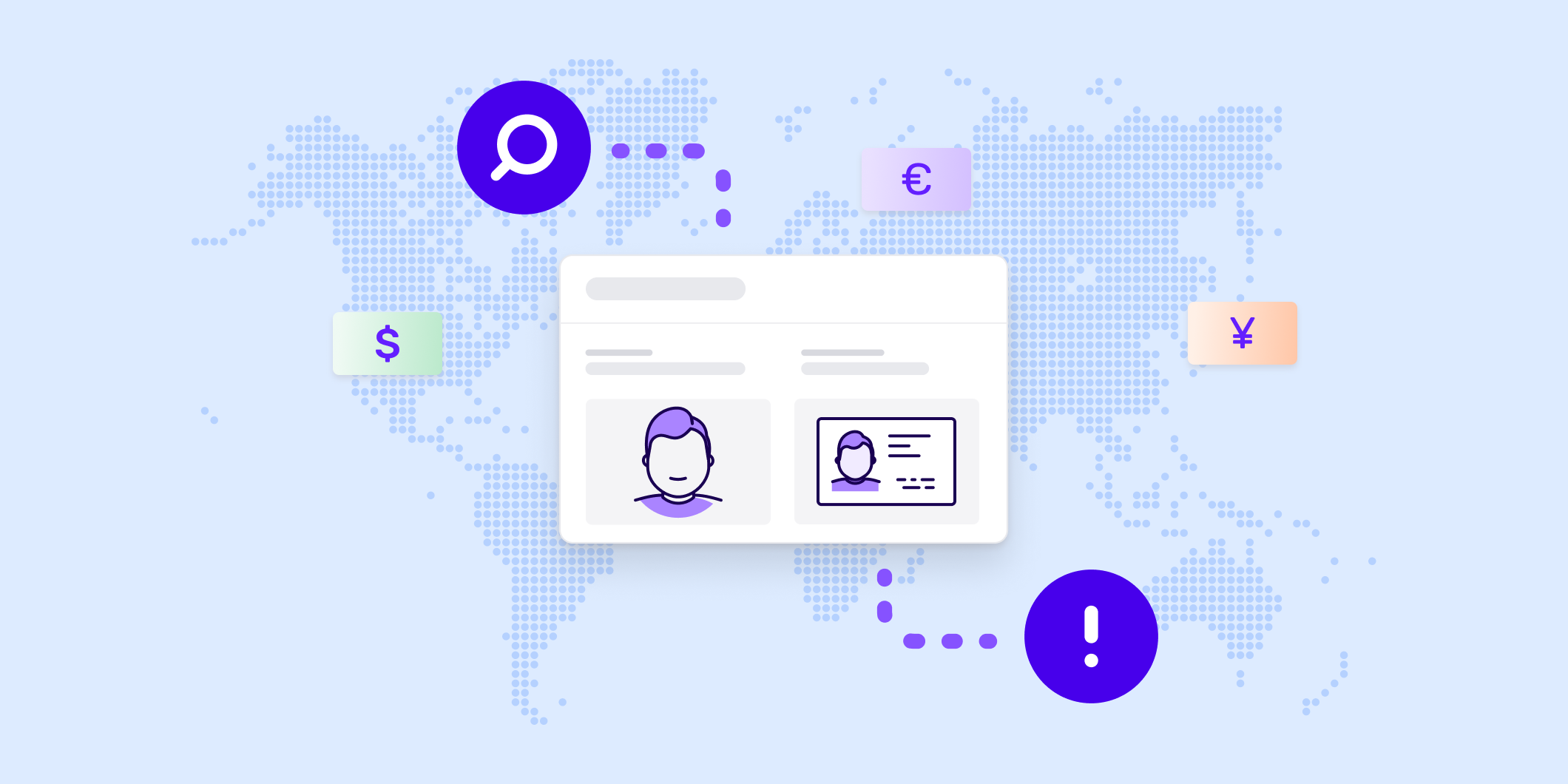 Image of a globe with id cards above countries