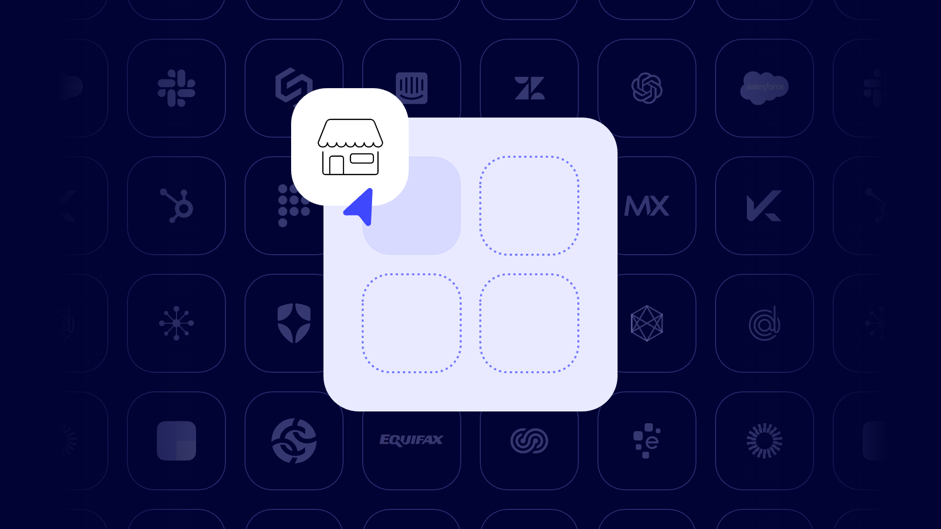 Illustration of someone dropping an icon of a storefront into a slot