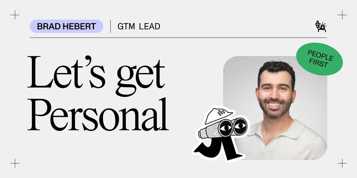 Picture of Brad with big text that says Let's get Personal" to the left