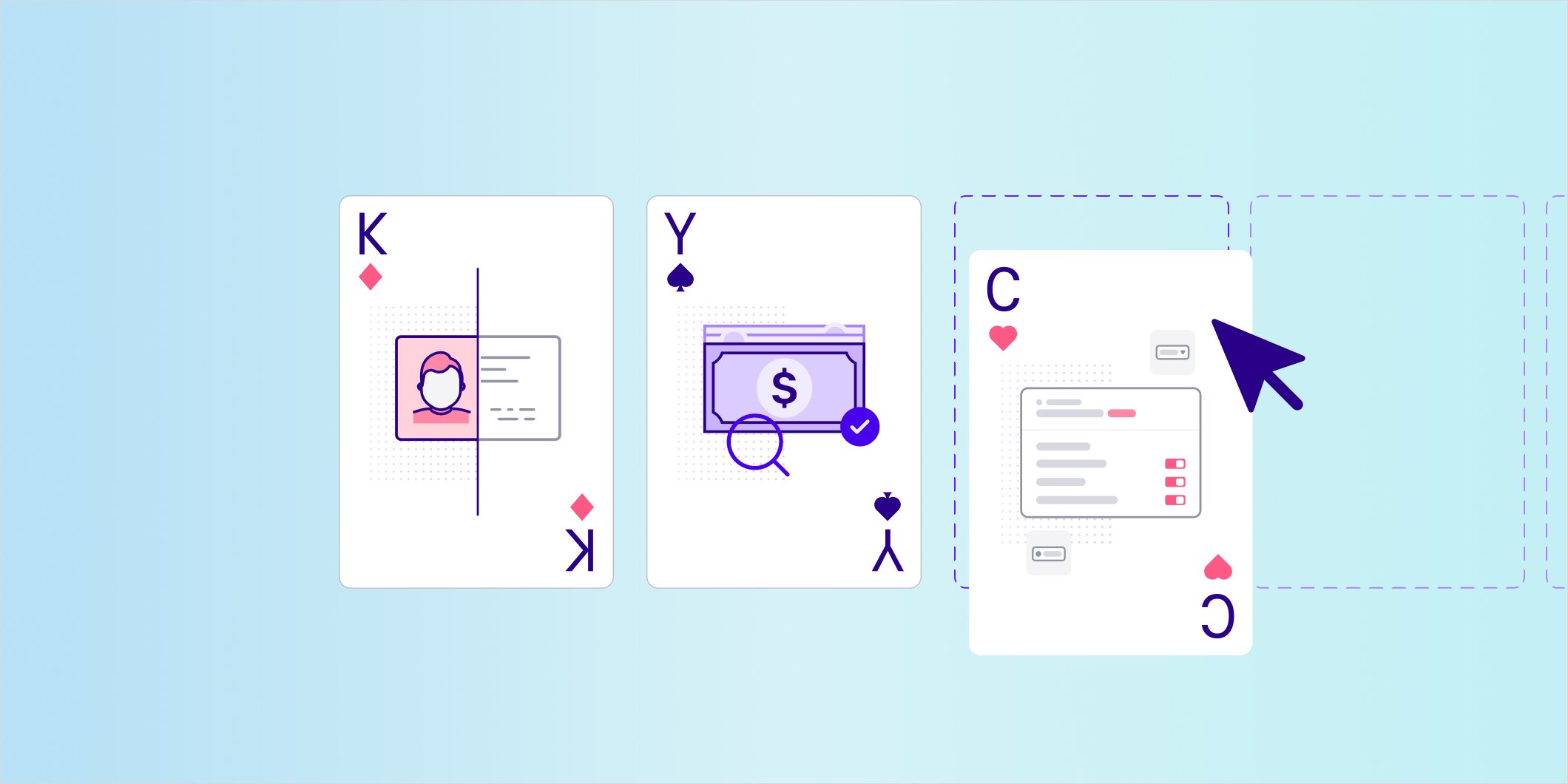 Three icons of playing cards representing online gambling