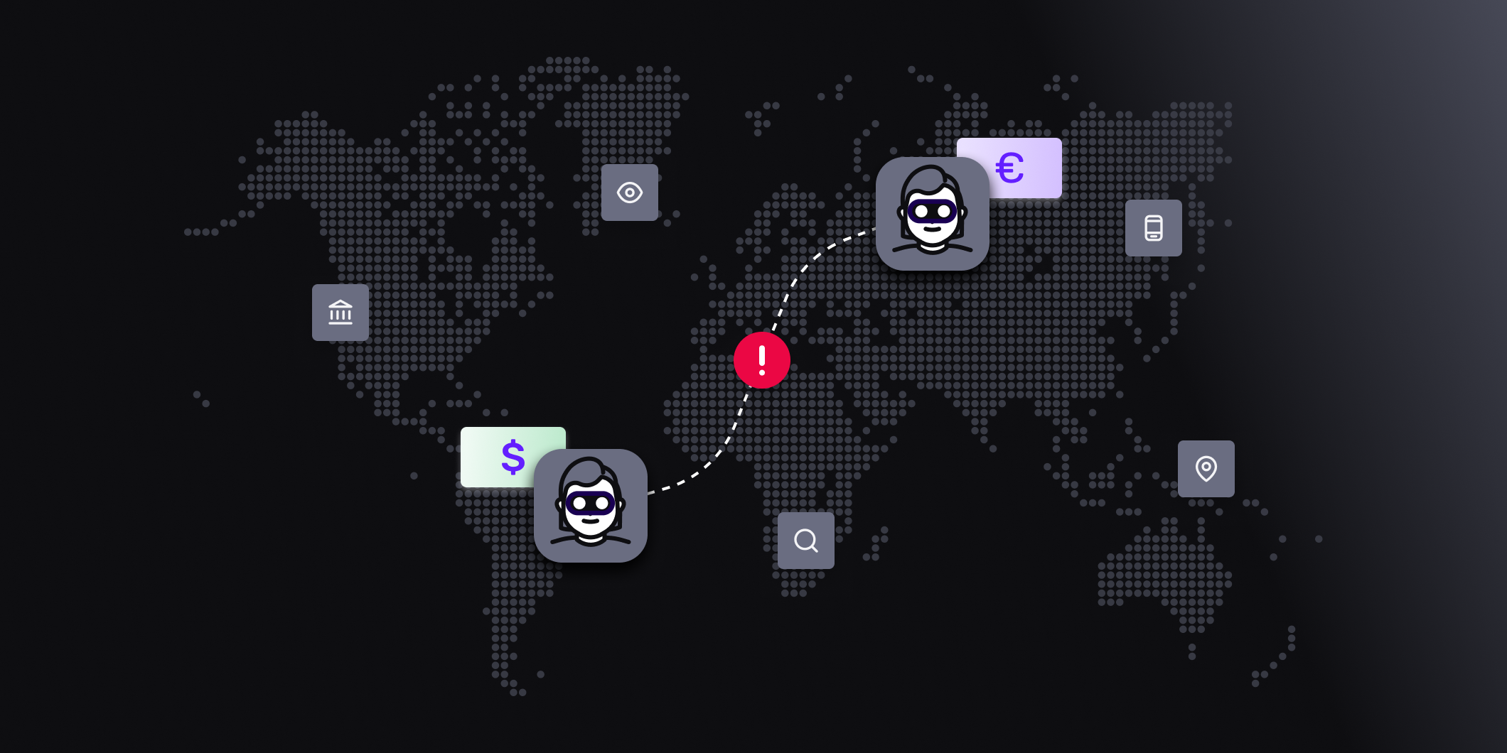 An image of a world map with fraud icons spread across the continents.
