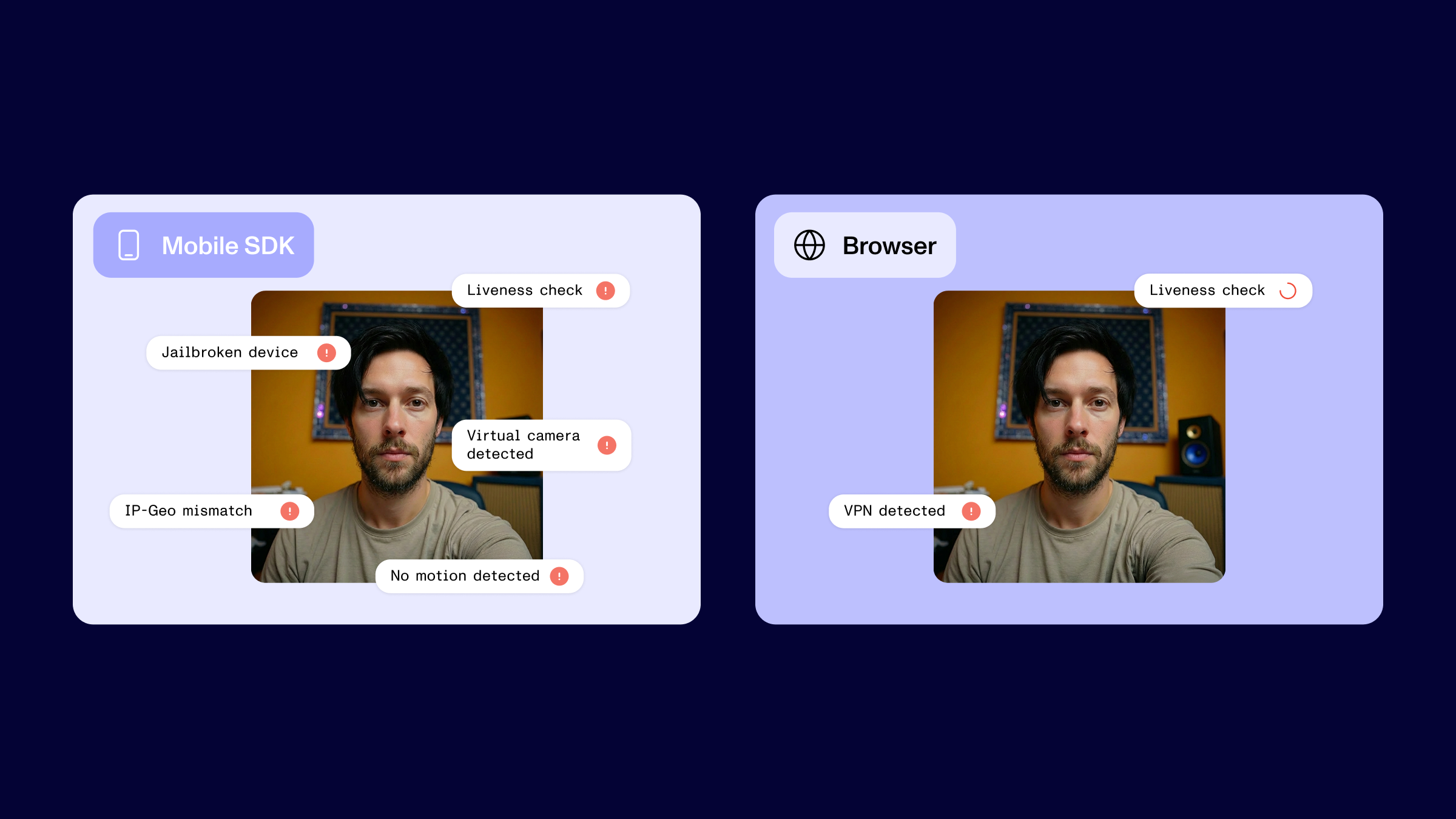 An example of how mobile verification flows can capture more risk signals than browser-based flows.
