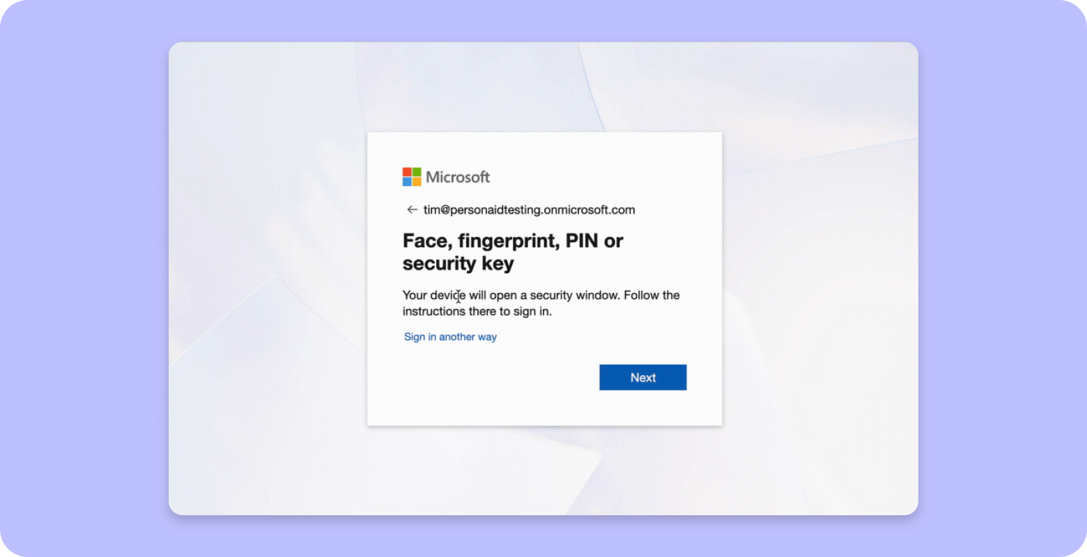 Microsoft Entra sign-in prompting for face, fingerprint, PIN, or security key