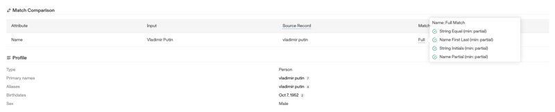 Match type presets and customizable match group logic in the Screening Report template