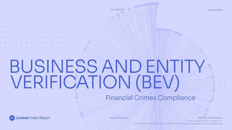 2026 Liminal Index report cover for Business and Entity Verification: Financial Crimes Compliance